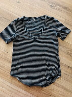 lululemon athletica Black & White Striped V-Neck Tee